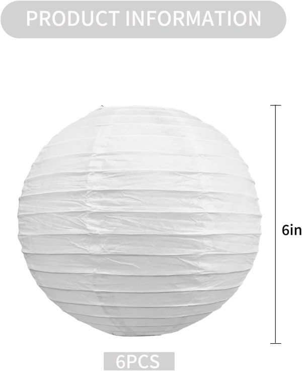 BEISHIDA 6-Inch White Paper Lanterns Decorative Chinese/Japanese Hanging Round Paper Lanterns Lamp for Birthday, Wedding, Christmas, Bridal, Home Decor, Party Decoration (6 Packs) - Image 2