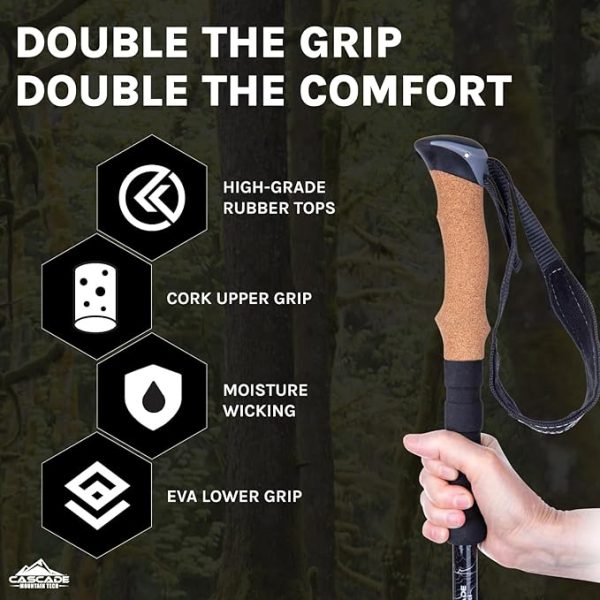 Cascade Mountain Tech Lightweight Aircraft-Grade Aluminum Trekking Poles with Extended Down Grip Plus Tip Kit - Image 2