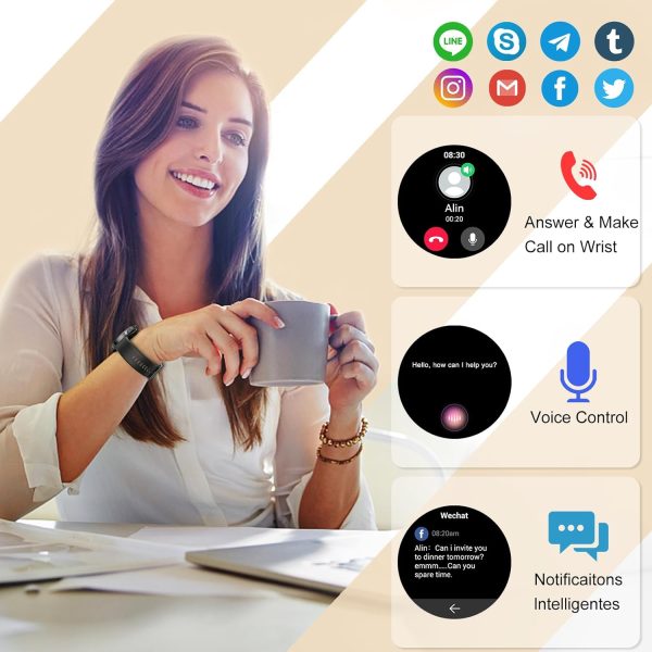 Smart Watch, 40mm AMOLED Touchscreen Smartwatch for Men Women (Answer/Make Call), Fitness Tracker with 110+ Sport Modes, IP68 Waterproof/Spo2/Pedometer/Sleep Monitor, Activity Tracker for Android iOS - Image 3
